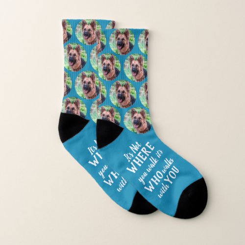Never Walk Alone Cute Teal Blue Pet Dog Photo Socks