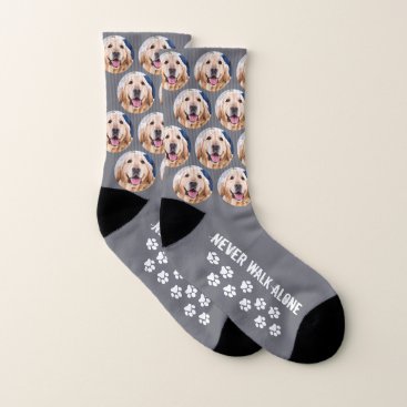 Never Walk Alone Gray Custom Pet Photo Dog Socks
