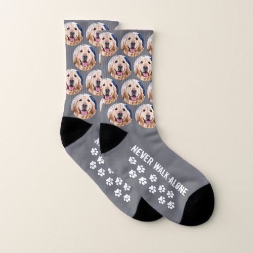 Never Walk Alone Gray Custom Pet Photo Dog Socks