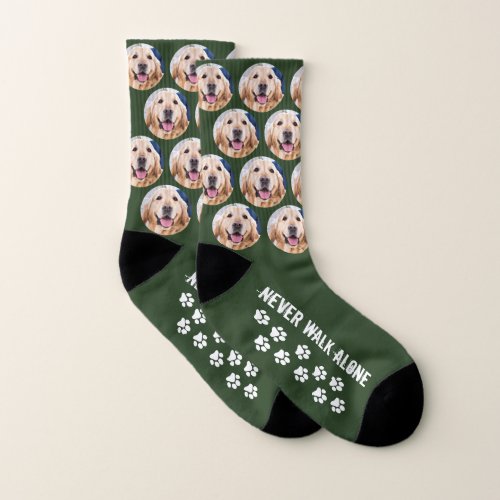 Never Walk Alone Green Custom Pet Photo Dog Socks