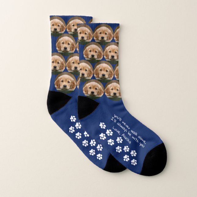 Never Walk Alone Memorial Blue Pet Dog Photo Socks (Pair)