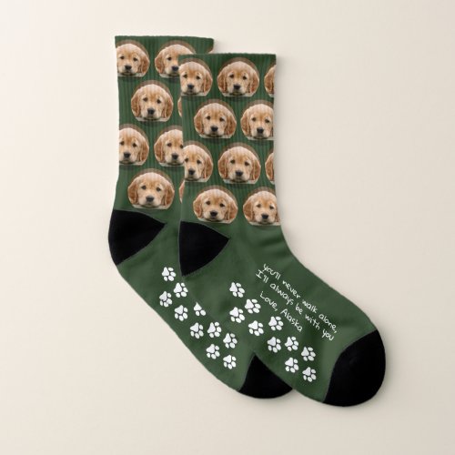 Never Walk Alone Memorial Green Pet Photo Dog Socks