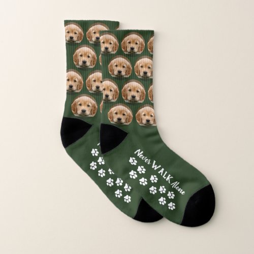 Never Walk Alone Paw Prints Green Pet Photo Dog Socks