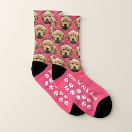 Never Walk Alone Paw Prints Pink Pet Dog Photo Socks