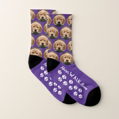 Never Walk Alone Paw Prints Purple Pet Dog Photo Socks