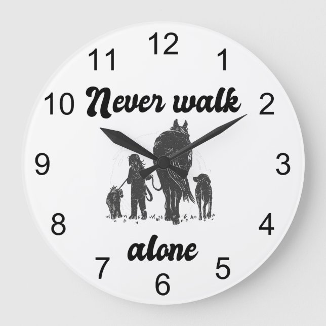 Never Walk Alone – Rustic Animal Lover  Large Clock (Front)