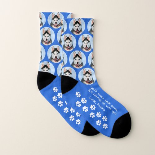 Never Walk Alone Socks Blue Pet Photo Dog