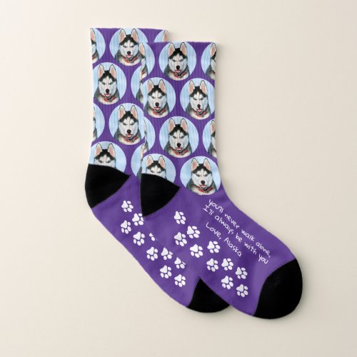 Never Walk Alone Socks Purple Pet Photo Dog