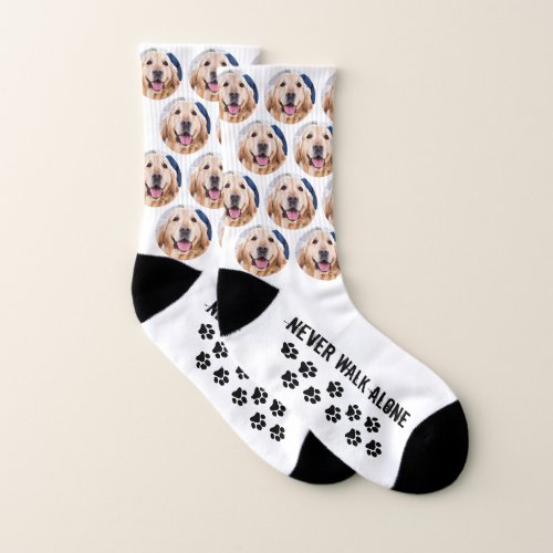 Never Walk Alone White Custom Pet Photo Dog Socks