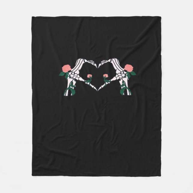 Never Wilts Skeleton Hands Roses Artistic Design Fleece Blanket (Front)