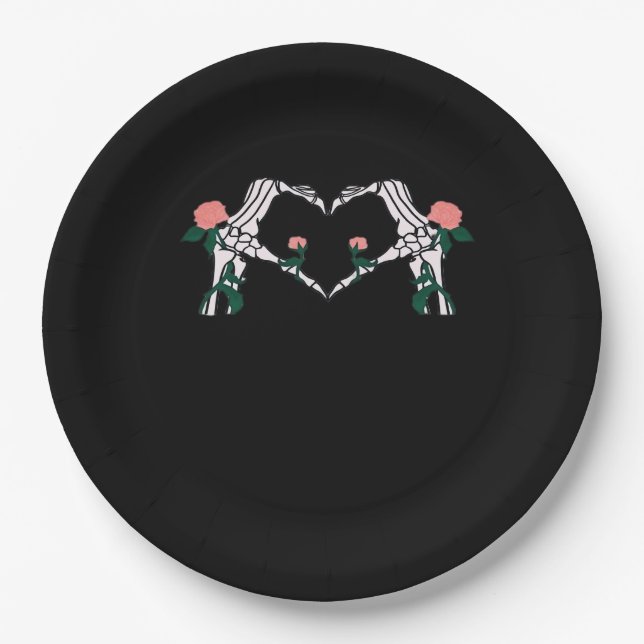 Never Wilts Skeleton Hands Roses Artistic Design Paper Plates (Front)