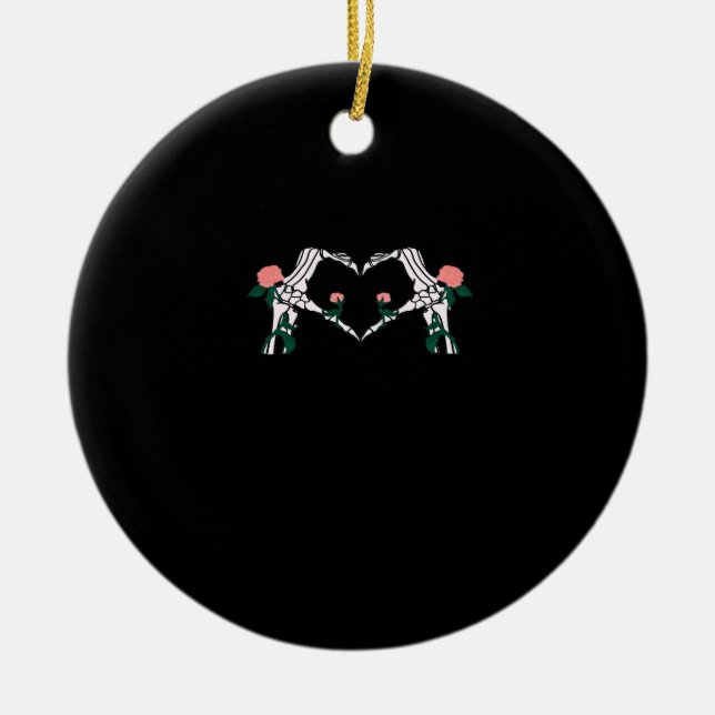 Never Wilts – Skeleton Hands Roses  Ceramic Ornament (Front)