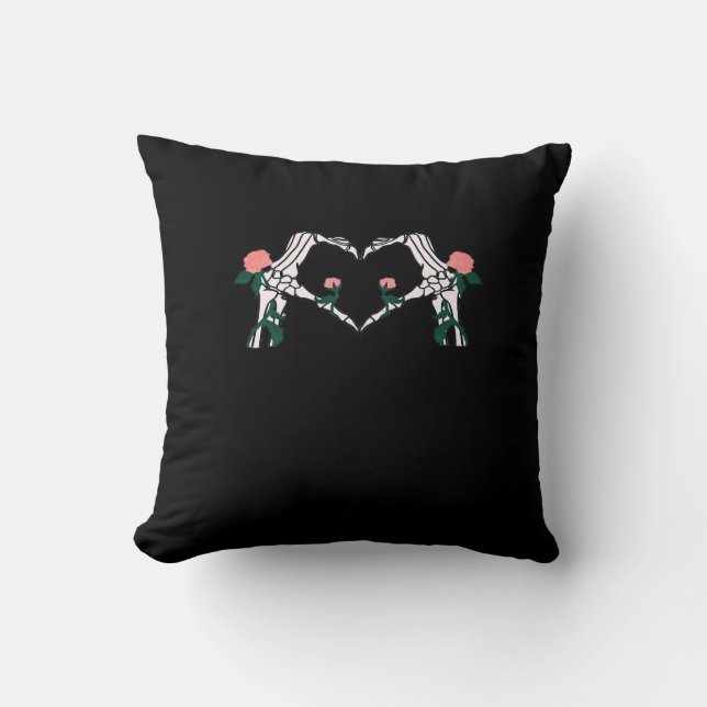 Never Wilts – Skeleton Hands Roses  Throw Pillow (Front)