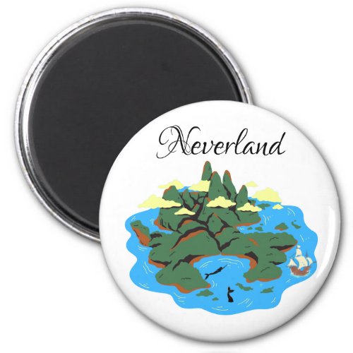 Neverland Island with mermaids and pirate ship Magnet