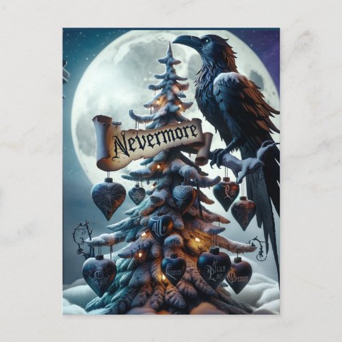 Nevermore Gothic Christmas Tree With Hearts Raven Postcard
