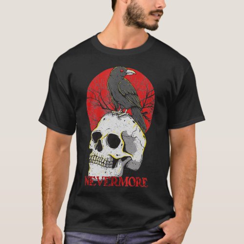 Nevermore Gothic Crow Raven Skull Head Emo Punk Bi T_Shirt