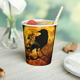 Nevermore Halloween Black Crow Specter Full Moon Paper Cups