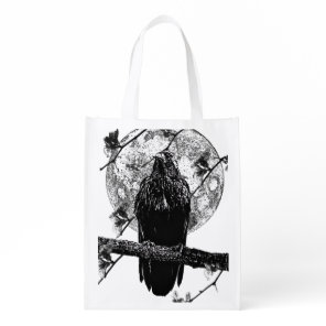 Nevermore Raven and the moon Grocery Bag