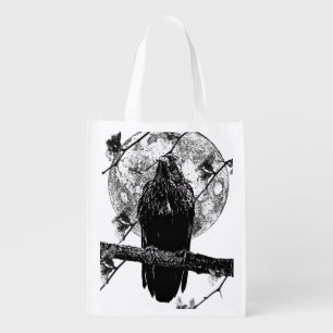Nevermore Raven and the moon Grocery Bag