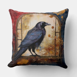 Nevermore Raven Collage I Throw Pillow