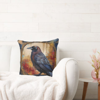 Nevermore Raven Collage II Throw Pillow