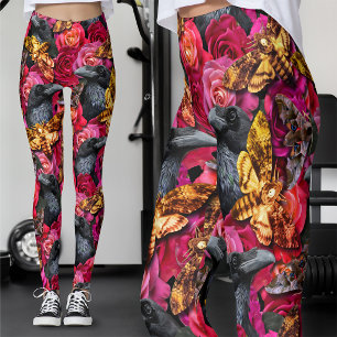 Nevermore Raven & Deaths Head Moth   Gothic Rose Leggings