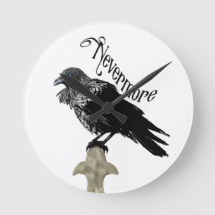 Nevermore Raven Round Clock