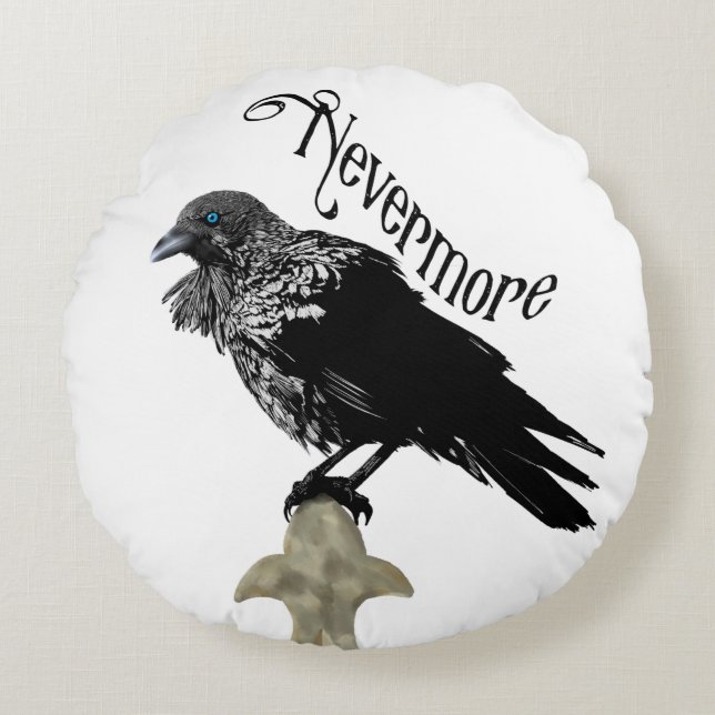 Nevermore Raven Round Pillow (Front)