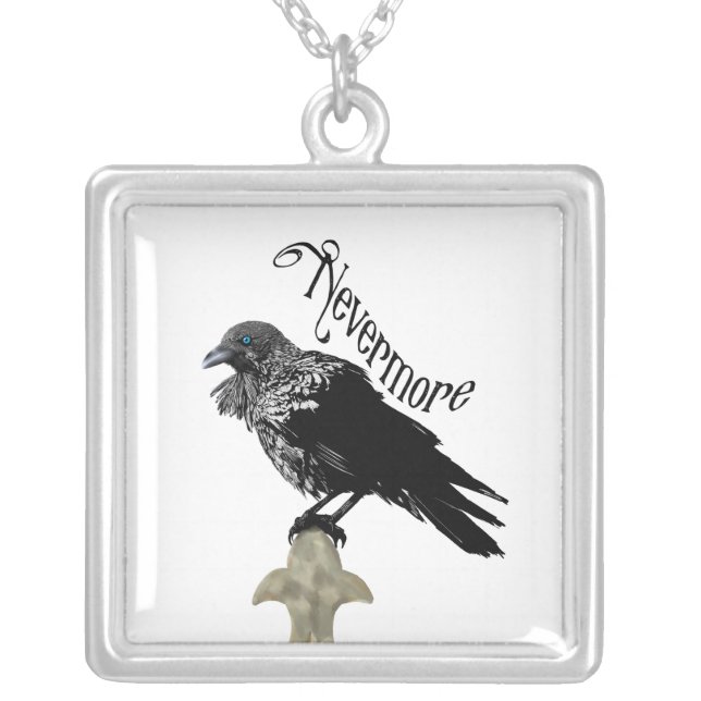 Nevermore Raven Silver Plated Necklace (Front)