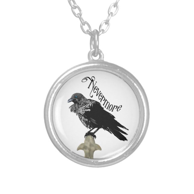 Nevermore Raven Silver Plated Necklace (Front)