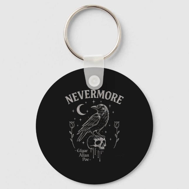 Nevermore Raven Skull Art, Gothic Edgar Allan Poe  Keychain (Front)