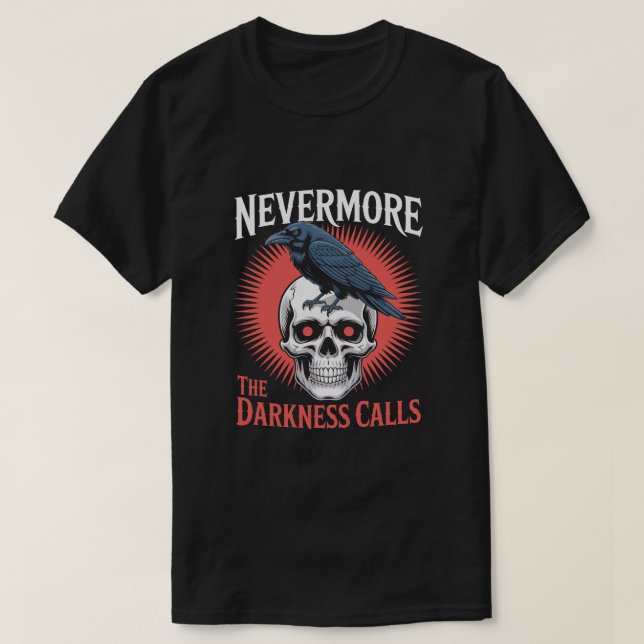 Nevermore Raven Skull Gothic Horror Tee (Design Front)