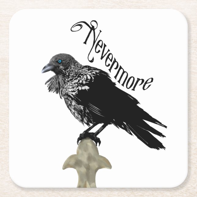 Nevermore Raven Square Paper Coaster (Front)