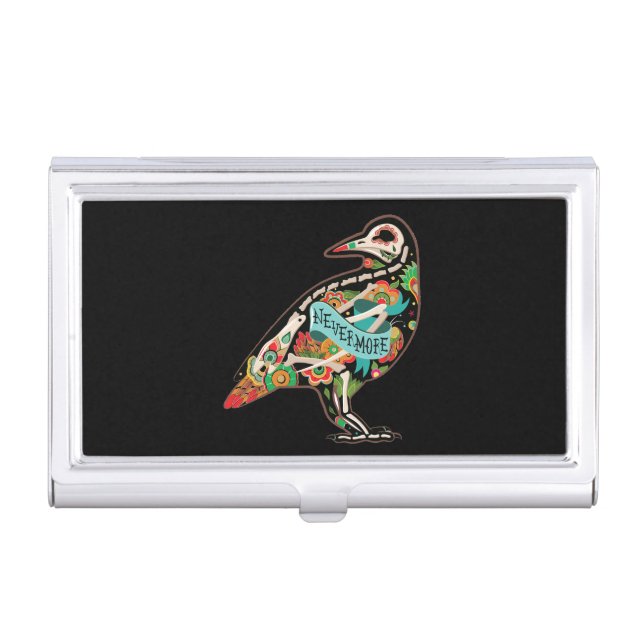 Nevermore Sugar Skull Raven Business Card Holder (Front)