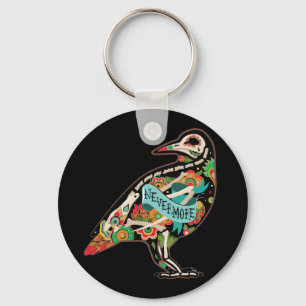 Nevermore Sugar Skull Raven Button Keychain