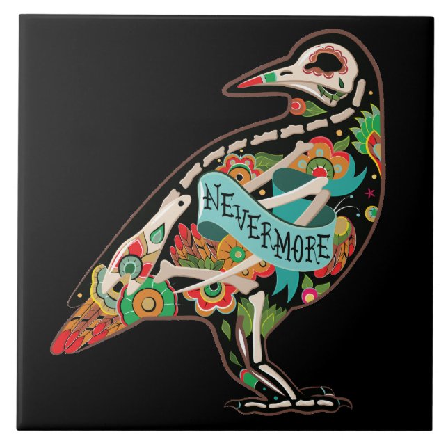 Nevermore Sugar Skull Raven Tile (Front)