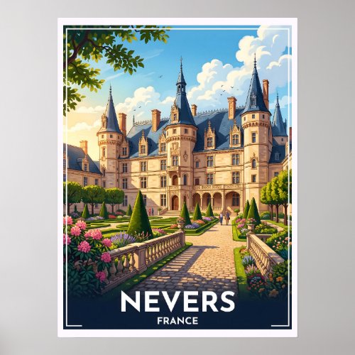 Nevers France Château Vintage Travel Poster