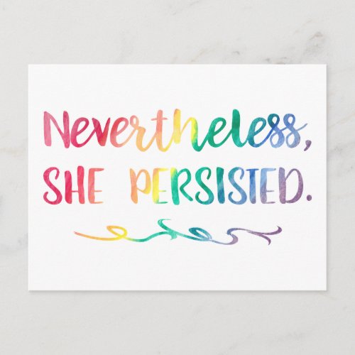 Nevertheless She Persisted Rainbow Watercolor Postcard