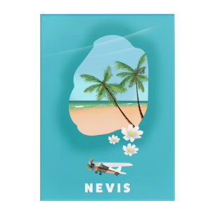Nevis Caribbean island Illustrated map. Acrylic Print