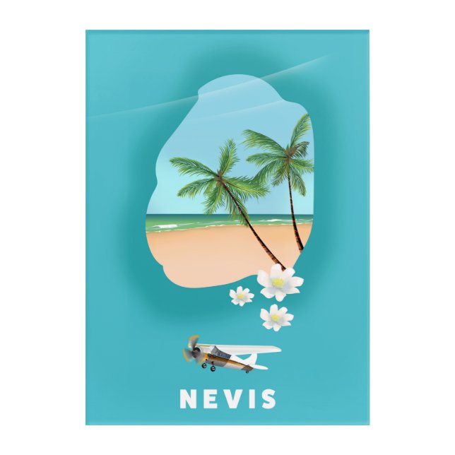 Nevis Caribbean island Illustrated map. Acrylic Print (Front)