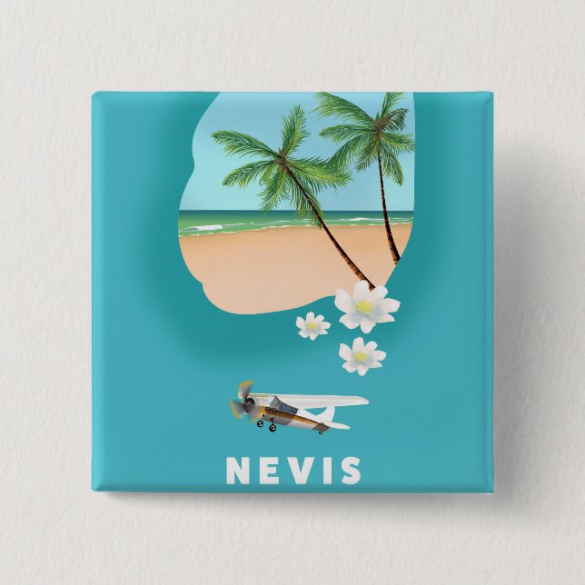 Nevis Caribbean island Illustrated map. Button (Front)