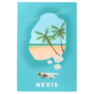 Nevis Caribbean island Illustrated map. Metal Print