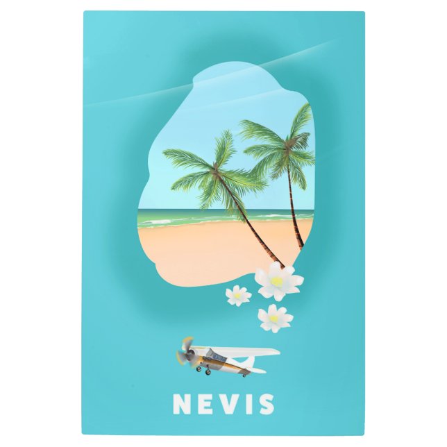 Nevis Caribbean island Illustrated map. Metal Print (Front)
