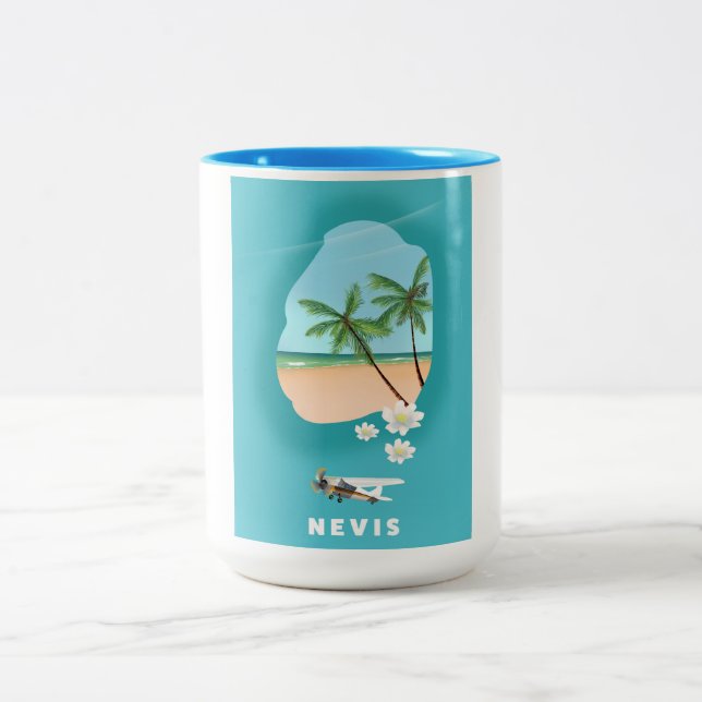 Nevis Caribbean island Illustrated map. Two-Tone Coffee Mug (Center)
