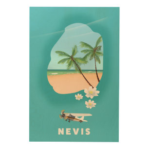 Nevis Caribbean island Illustrated map. Wood Wall Art