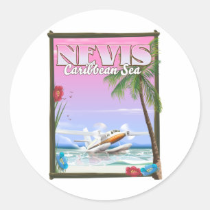 Nevis Holiday poster. Card Classic Round Sticker