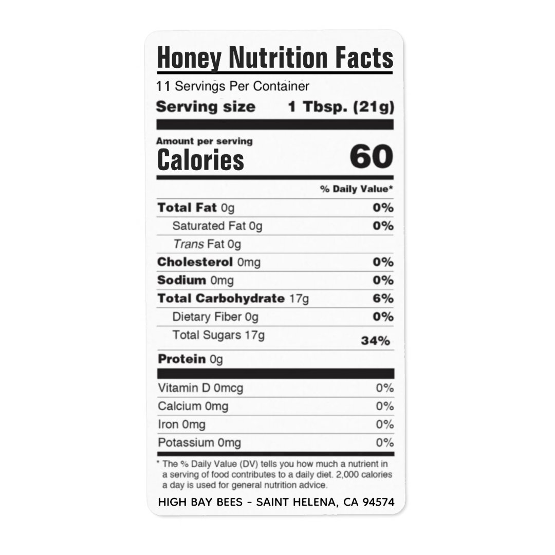 NEW 2020-21 FDA Compliant Nutrition Honey Label | Zazzle
