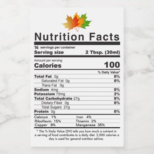 NEW 2021 Maple Syrup Leaf PreCalculated Nutrition Food Label