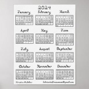 New 2024 Calendar Fabric Font Printable or Poster