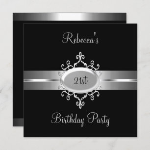 NEW 21st Birthday Party Black Silver Invitation